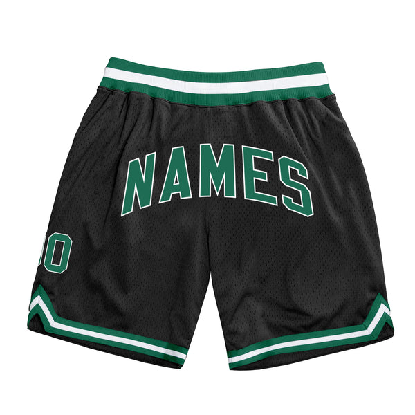 Custom Black Kelly Green-White Authentic Throwback Basketball Shorts Custom Black Kelly Green-White Authentic Throwback Basketball Shorts
