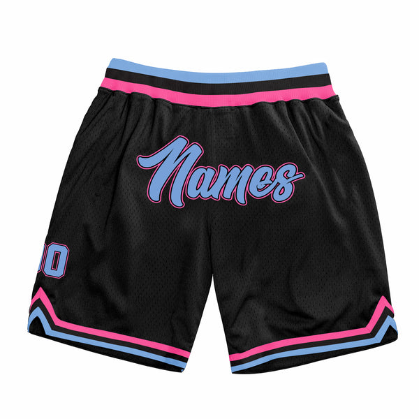 Custom Black Light Blue-Pink Authentic Throwback Basketball Shorts Custom Black Light Blue-Pink Authentic Throwback Basketball Shorts