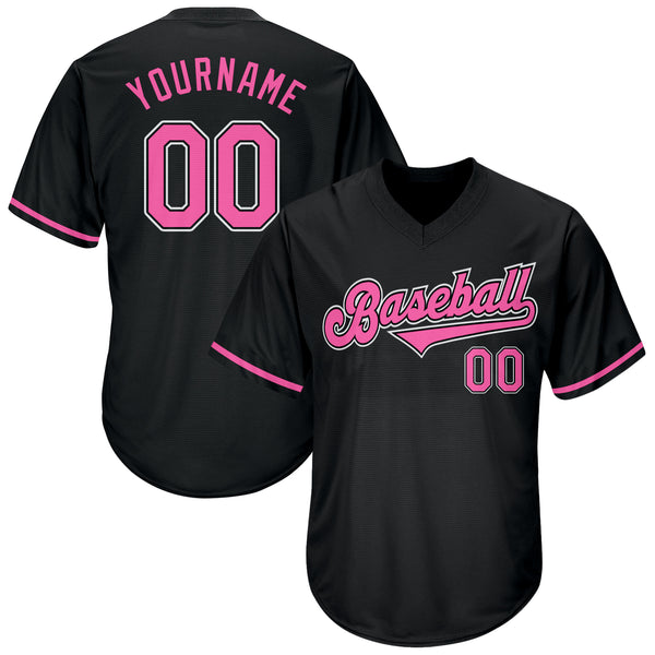 Custom Black Pink-White Authentic Throwback Rib-Knit Baseball Jersey Shirt Custom Black Pink-White Authentic Throwback Rib-Knit Baseball Jersey Shirt