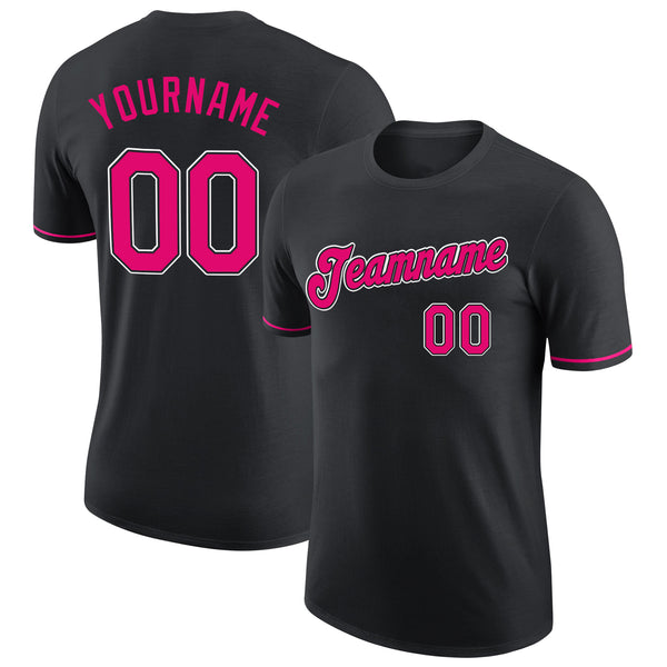 Custom Black Pink-White Performance T-Shirt Custom Black Pink-White Performance T-Shirt