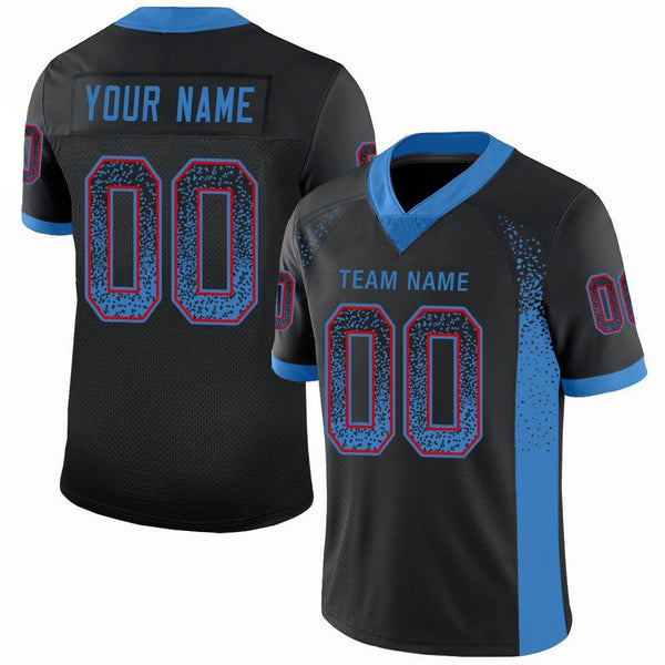 Custom Black Powder Blue-Red Mesh Drift Fashion Football Jersey Custom Black Powder Blue-Red Mesh Drift Fashion Football Jersey