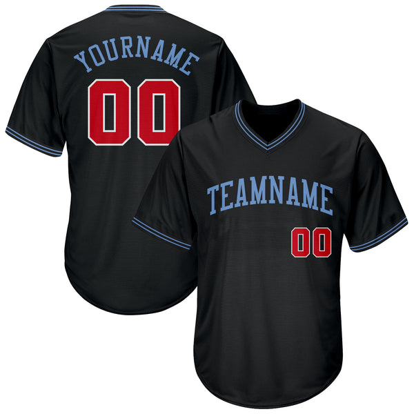 Custom Black Red-Light Blue Authentic Throwback Rib-Knit Baseball Jersey Shirt Custom Black Red-Light Blue Authentic Throwback Rib-Knit Baseball Jersey Shirt
