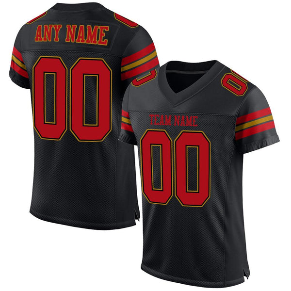 Custom Black Red-Old Gold Mesh Authentic Football Jersey Custom Black Red-Old Gold Mesh Authentic Football Jersey