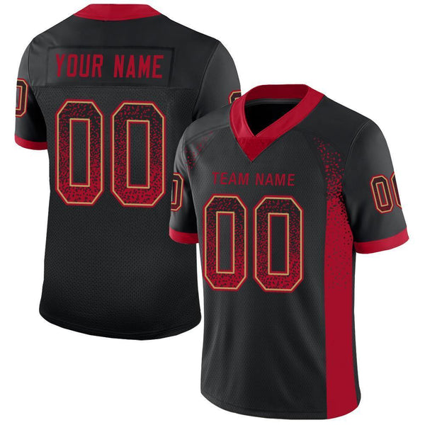 Custom Black Red-Old Gold Mesh Drift Fashion Football Jersey Custom Black Red-Old Gold Mesh Drift Fashion Football Jersey