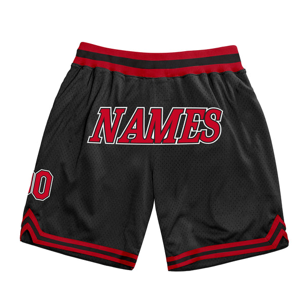 Custom Black Red-White Authentic Throwback Basketball Shorts Custom Black Red-White Authentic Throwback Basketball Shorts