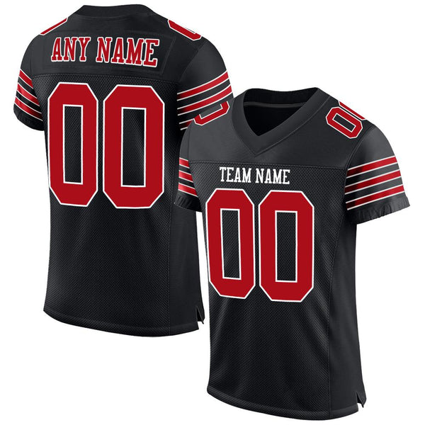 Custom Black Red-White Mesh Authentic Football Jersey Custom Black Red-White Mesh Authentic Football Jersey