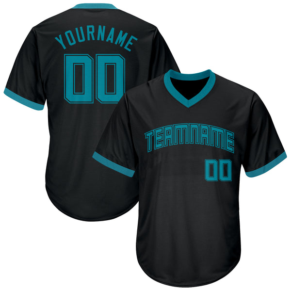 Custom Black Teal-Black Authentic Throwback Rib-Knit Baseball Jersey Shirt Custom Black Teal-Black Authentic Throwback Rib-Knit Baseball Jersey Shirt