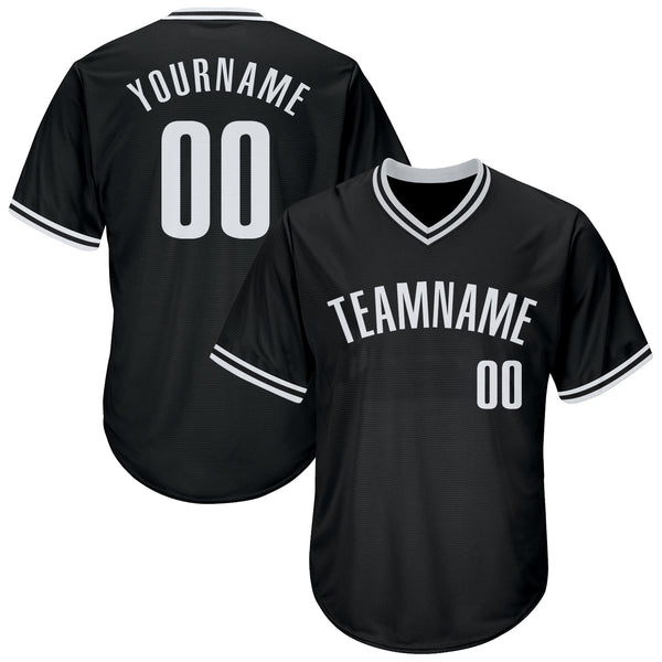 Custom Black White Authentic Throwback Rib-Knit Baseball Jersey Shirt Custom Black White Authentic Throwback Rib-Knit Baseball Jersey Shirt