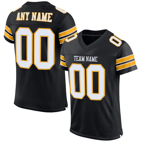 Custom Black White-Gold Mesh Authentic Football Jersey Custom Black White-Gold Mesh Authentic Football Jersey