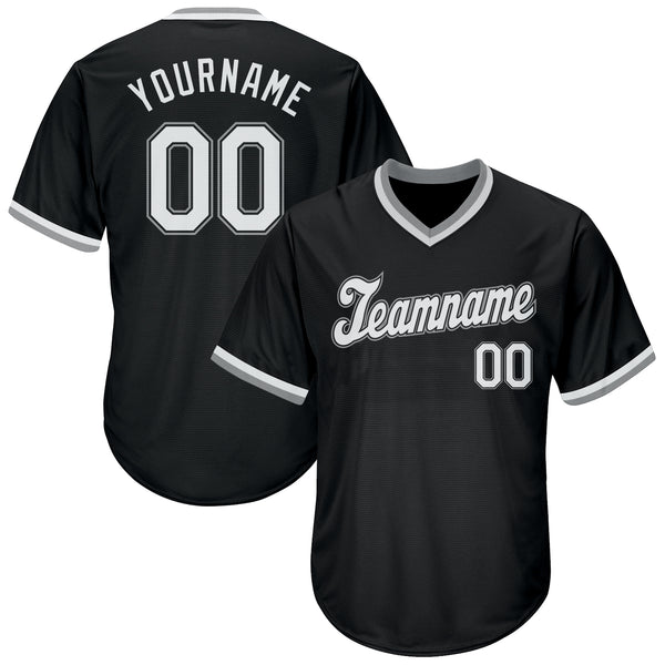 Custom Black White-Gray Authentic Throwback Rib-Knit Baseball Jersey Shirt Custom Black White-Gray Authentic Throwback Rib-Knit Baseball Jersey Shirt