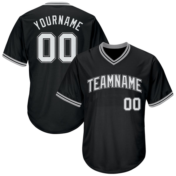 Custom Black White-Gray Authentic Throwback Rib-Knit Baseball Jersey Shirt Custom Black White-Gray Authentic Throwback Rib-Knit Baseball Jersey Shirt