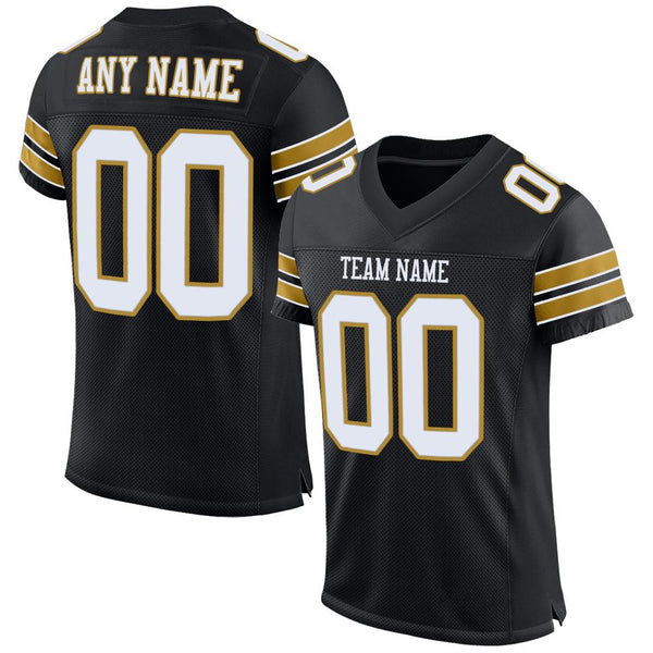 Custom Black White-Old Gold Mesh Authentic Football Jersey Custom Black White-Old Gold Mesh Authentic Football Jersey