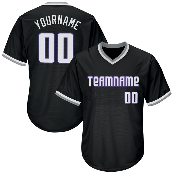 Custom Black White-Purple Authentic Throwback Rib-Knit Baseball Jersey Shirt Custom Black White-Purple Authentic Throwback Rib-Knit Baseball Jersey Shirt