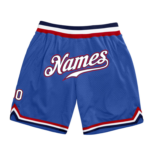 Custom Blue White-Red Authentic Throwback Basketball Shorts Custom Blue White-Red Authentic Throwback Basketball Shorts