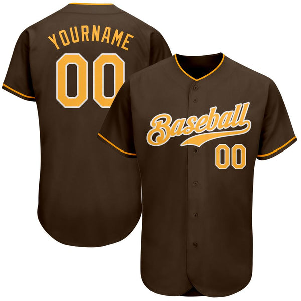 Custom Brown Gold-White Authentic Baseball Jersey Custom Brown Gold-White Authentic Baseball Jersey