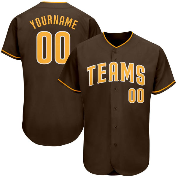 Custom Brown Gold-White Authentic Baseball Jersey Custom Brown Gold-White Authentic Baseball Jersey