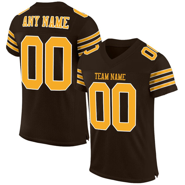 Custom Brown Gold-White Mesh Authentic Football Jersey Custom Brown Gold-White Mesh Authentic Football Jersey