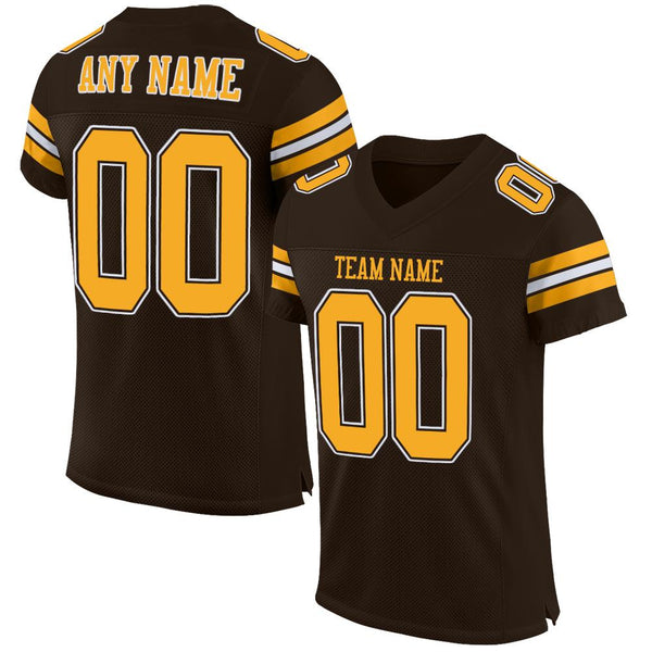 Custom Brown Gold-White Mesh Authentic Football Jersey Custom Brown Gold-White Mesh Authentic Football Jersey