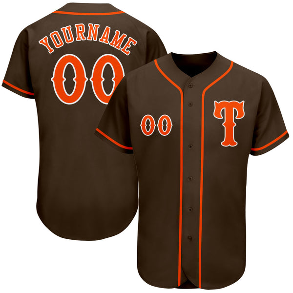 Custom Brown Orange-White Authentic Baseball Jersey Custom Brown Orange-White Authentic Baseball Jersey
