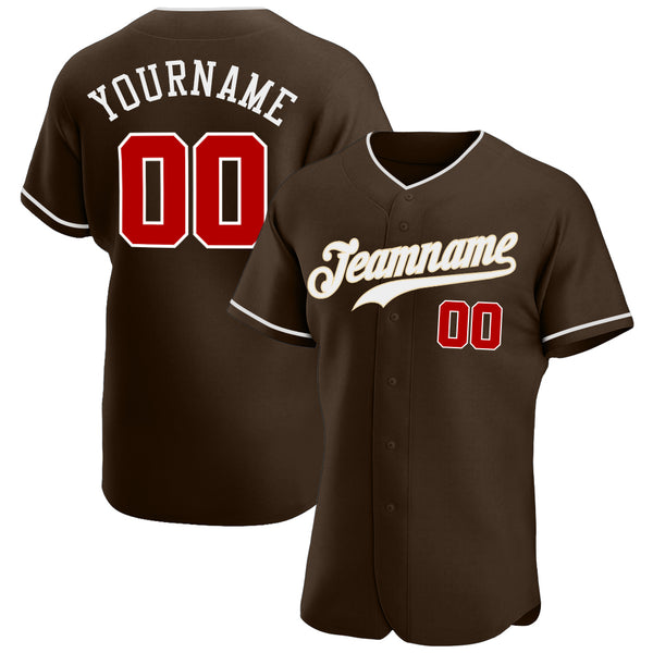 Custom Brown Red-White Authentic Baseball Jersey Custom Brown Red-White Authentic Baseball Jersey