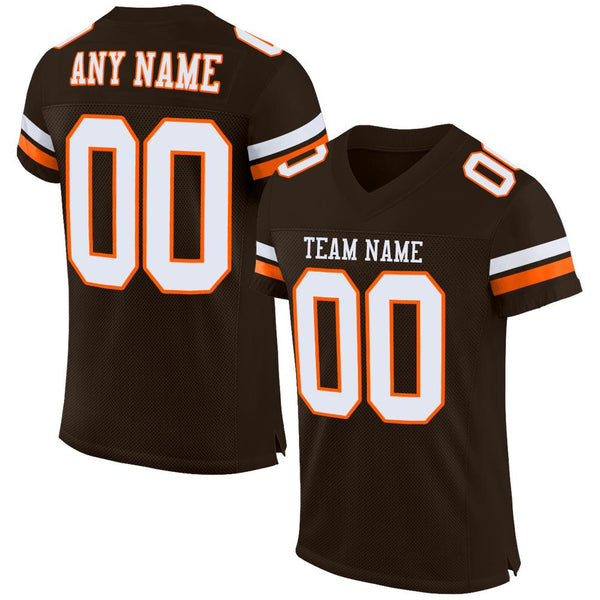 Custom Brown White-Orange Mesh Authentic Football Jersey Custom Brown White-Orange Mesh Authentic Football Jersey
