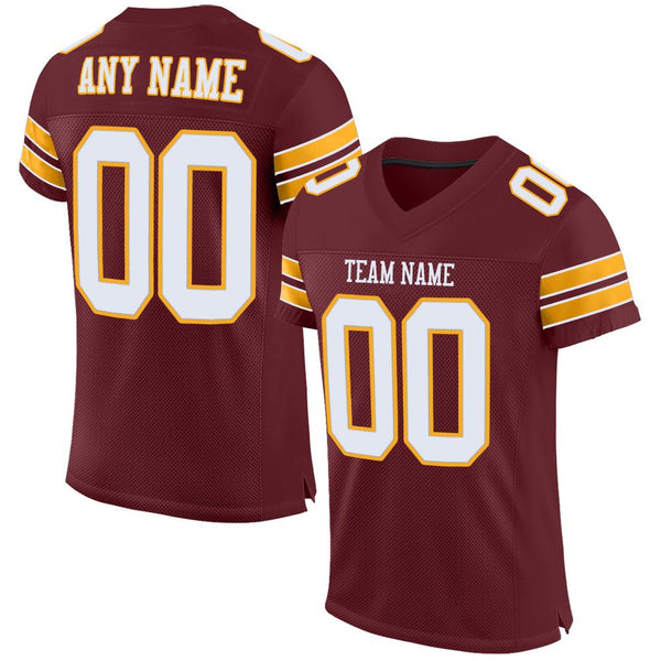 Custom Burgundy White-Gold Mesh Authentic Football Jersey Custom Burgundy White-Gold Mesh Authentic Football Jersey