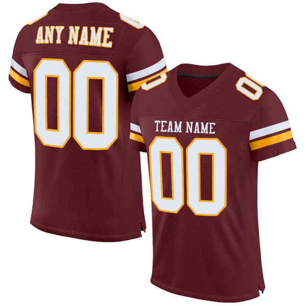 Custom Burgundy White-Gold Mesh Authentic Football Jersey Custom Burgundy White-Gold Mesh Authentic Football Jersey