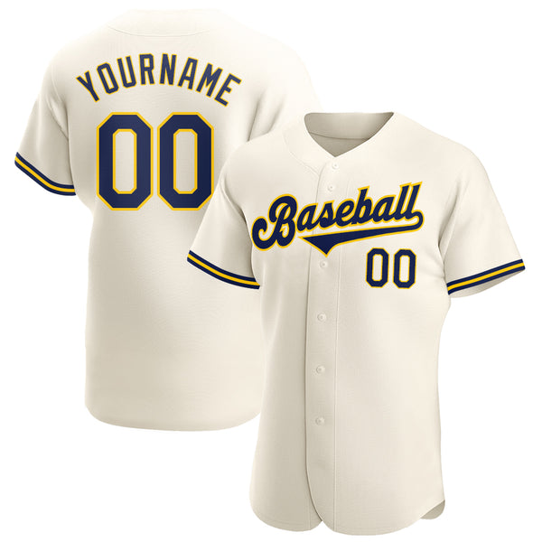 Custom Cream Navy-Gold Authentic Baseball Jersey Custom Cream Navy-Gold Authentic Baseball Jersey