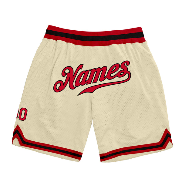 Custom Cream Red-Black Authentic Throwback Basketball Shorts Custom Cream Red-Black Authentic Throwback Basketball Shorts