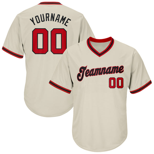Custom Cream Red-Black Authentic Throwback Rib-Knit Baseball Jersey Shirt Custom Cream Red-Black Authentic Throwback Rib-Knit Baseball Jersey Shirt