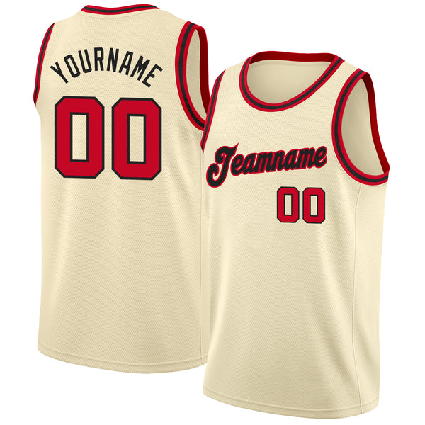 Custom Cream Red-Black Round Neck Rib-Knit Basketball Jersey Custom Cream Red-Black Round Neck Rib-Knit Basketball Jersey
