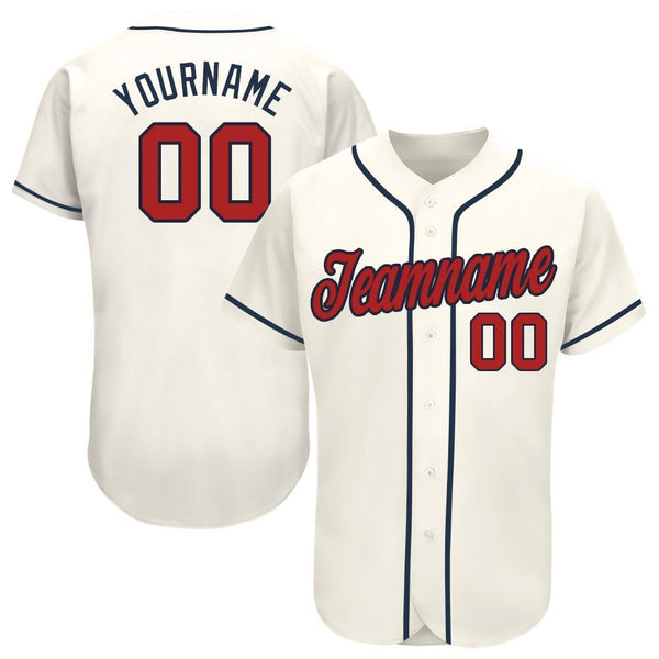 Custom Cream Red-Navy Baseball Jersey Custom Cream Red-Navy Baseball Jersey