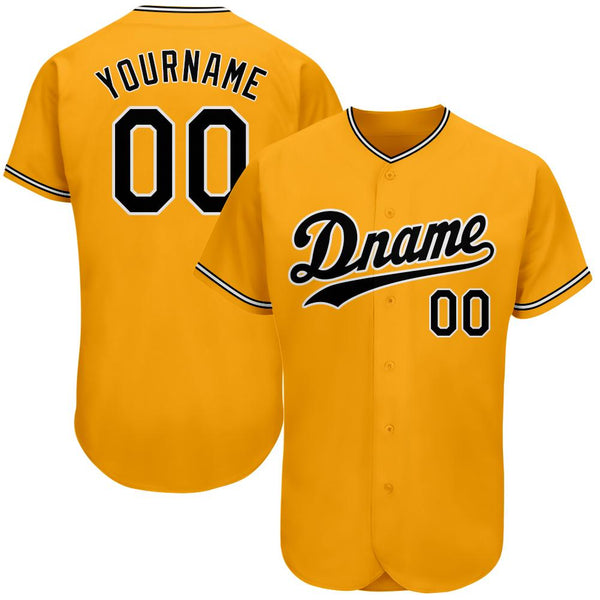 Custom Gold Black-White Authentic Baseball Jersey Custom Gold Black-White Authentic Baseball Jersey