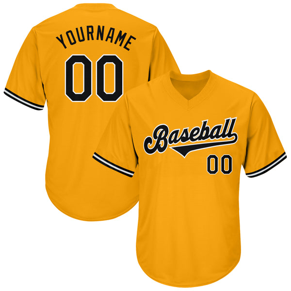Custom Gold Black-White Authentic Throwback Rib-Knit Baseball Jersey Shirt Custom Gold Black-White Authentic Throwback Rib-Knit Baseball Jersey Shirt