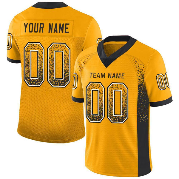Custom Gold Black-White Mesh Drift Fashion Football Jersey Custom Gold Black-White Mesh Drift Fashion Football Jersey