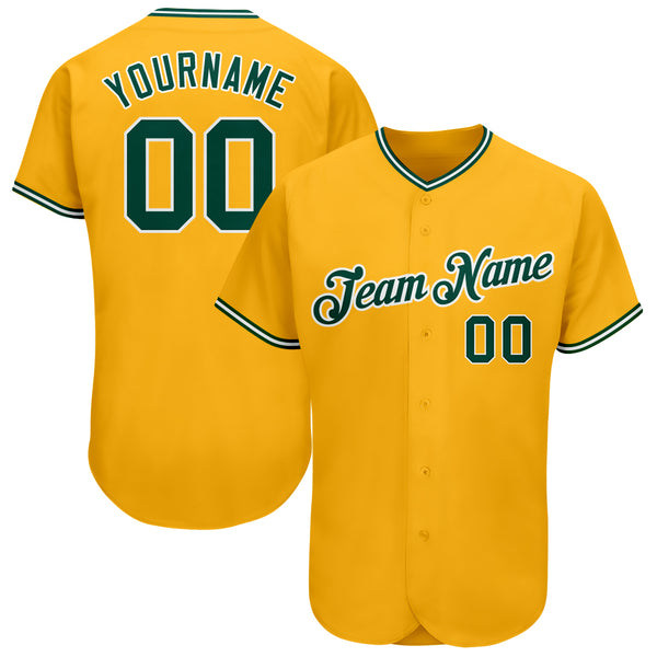 Custom Gold Green-White Authentic Baseball Jersey Custom Gold Green-White Authentic Baseball Jersey