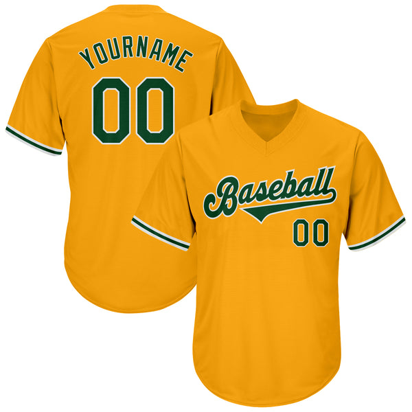 Custom Gold Green-White Authentic Throwback Rib-Knit Baseball Jersey Shirt Custom Gold Green-White Authentic Throwback Rib-Knit Baseball Jersey Shirt