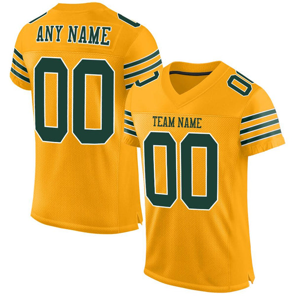 Custom Gold Green-White Mesh Authentic Football Jersey Custom Gold Green-White Mesh Authentic Football Jersey