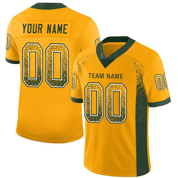 Custom Gold Green-White Mesh Drift Fashion Football Jersey Custom Gold Green-White Mesh Drift Fashion Football Jersey
