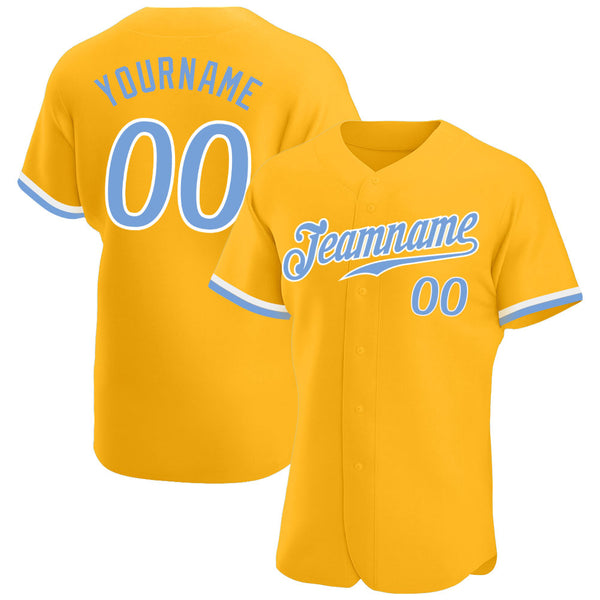 Custom Gold Light Blue-White Authentic Baseball Jersey Custom Gold Light Blue-White Authentic Baseball Jersey