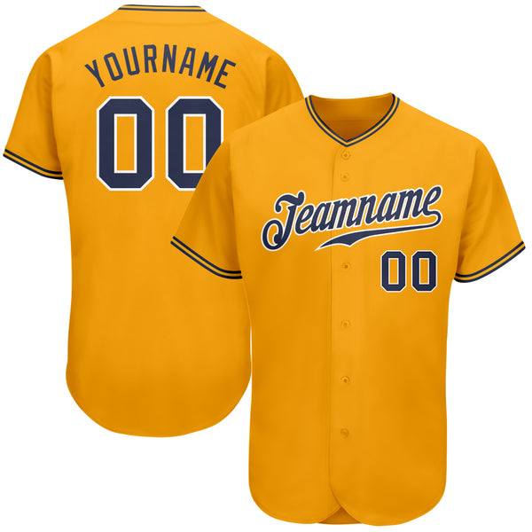 Custom Gold Navy-White Authentic Baseball Jersey Custom Gold Navy-White Authentic Baseball Jersey