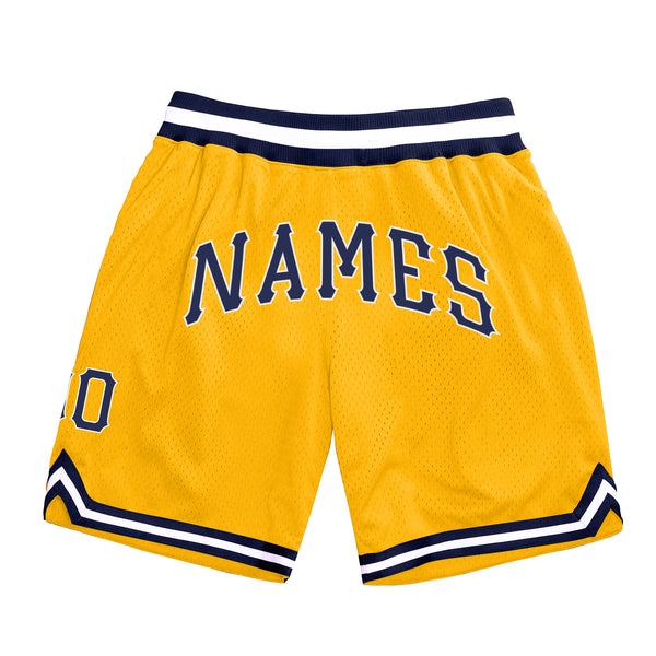 Custom Gold Navy-White Authentic Throwback Basketball Shorts Custom Gold Navy-White Authentic Throwback Basketball Shorts