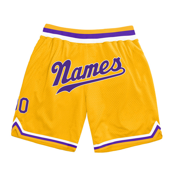 Custom Gold Purple-White Authentic Throwback Basketball Shorts Custom Gold Purple-White Authentic Throwback Basketball Shorts