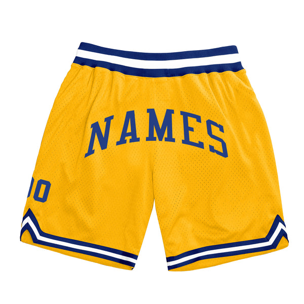 Custom Gold Royal-White Authentic Throwback Basketball Shorts Custom Gold Royal-White Authentic Throwback Basketball Shorts