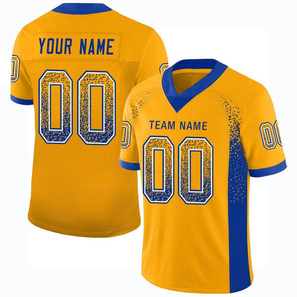 Custom Gold Royal-White Mesh Drift Fashion Football Jersey Custom Gold Royal-White Mesh Drift Fashion Football Jersey