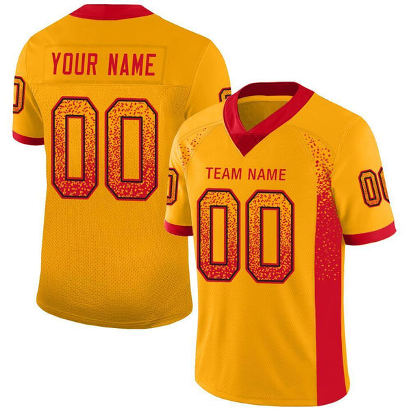 Custom Gold Scarlet-Black Mesh Drift Fashion Football Jersey Custom Gold Scarlet-Black Mesh Drift Fashion Football Jersey