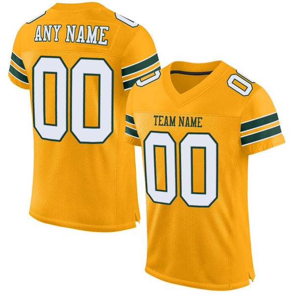 Custom Gold White-Green Mesh Authentic Football Jersey Custom Gold White-Green Mesh Authentic Football Jersey