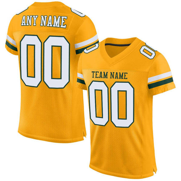 Custom Gold White-Green Mesh Authentic Football Jersey Custom Gold White-Green Mesh Authentic Football Jersey