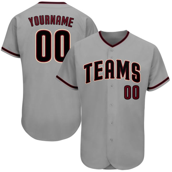 Custom Gray Black-Crimson Authentic Baseball Jersey Custom Gray Black-Crimson Authentic Baseball Jersey