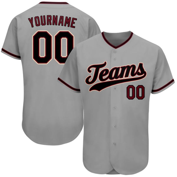 Custom Gray Black-Crimson Authentic Baseball Jersey Custom Gray Black-Crimson Authentic Baseball Jersey
